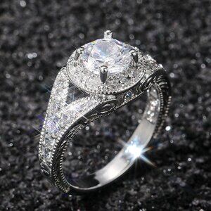 🌸Round Shiny CZ Noble Silver Wedding/Engagement Ring for Women, K808